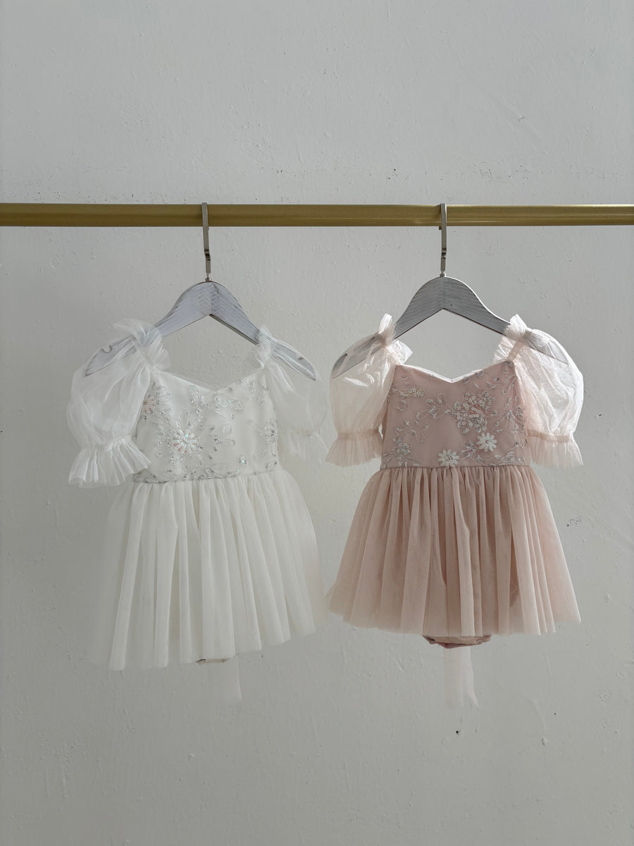 Flora Romper Dress & Matching Hair Bow (PINK)