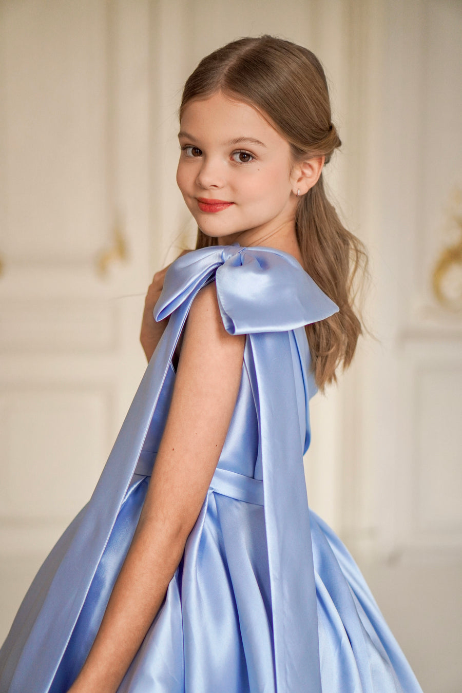 Jasmine Blue Satin Girls Special Occasion Dress (Made to order)