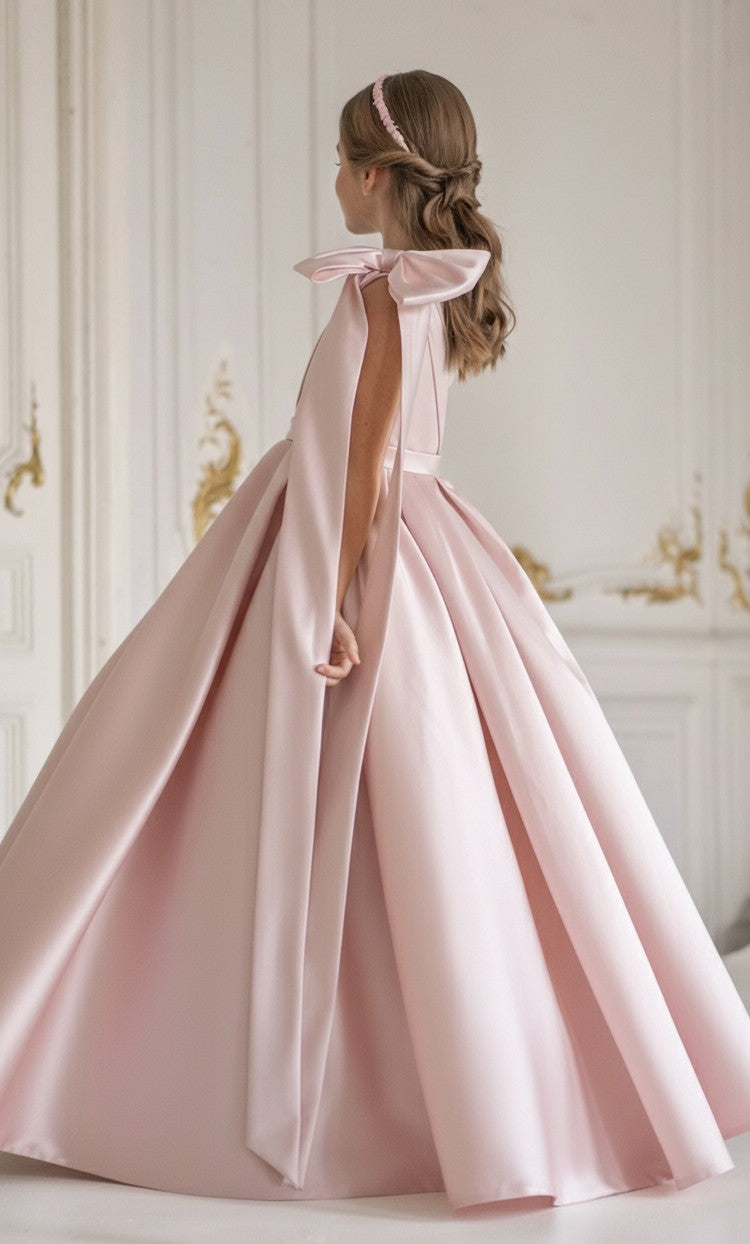 Jasmine Ivory Satin Girls Special Occasion Dress (Made to order) Pink 🩷