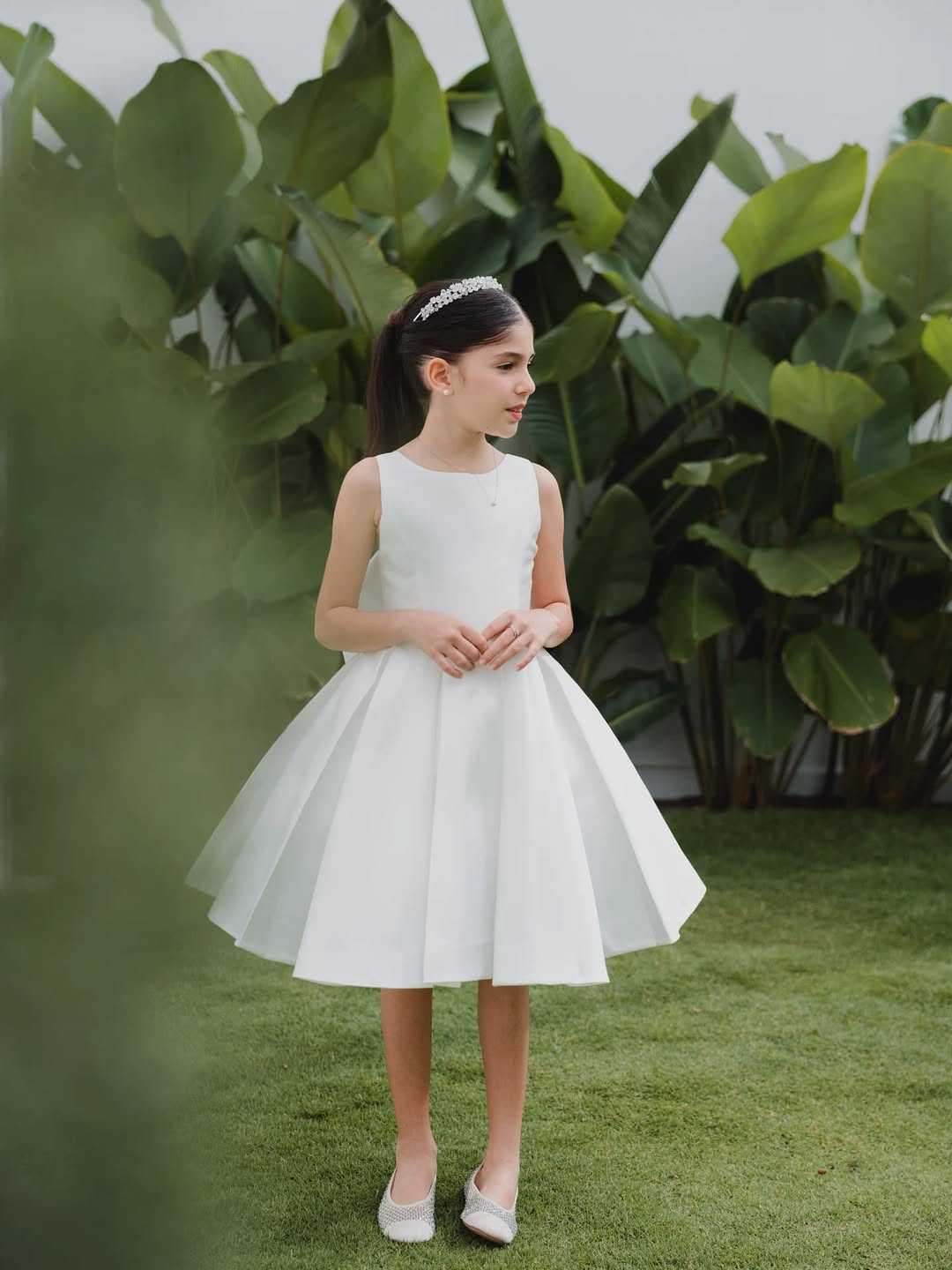Sophia Mikado Flower Girl Dress - Knee Length (Made to order) Ivory MK007