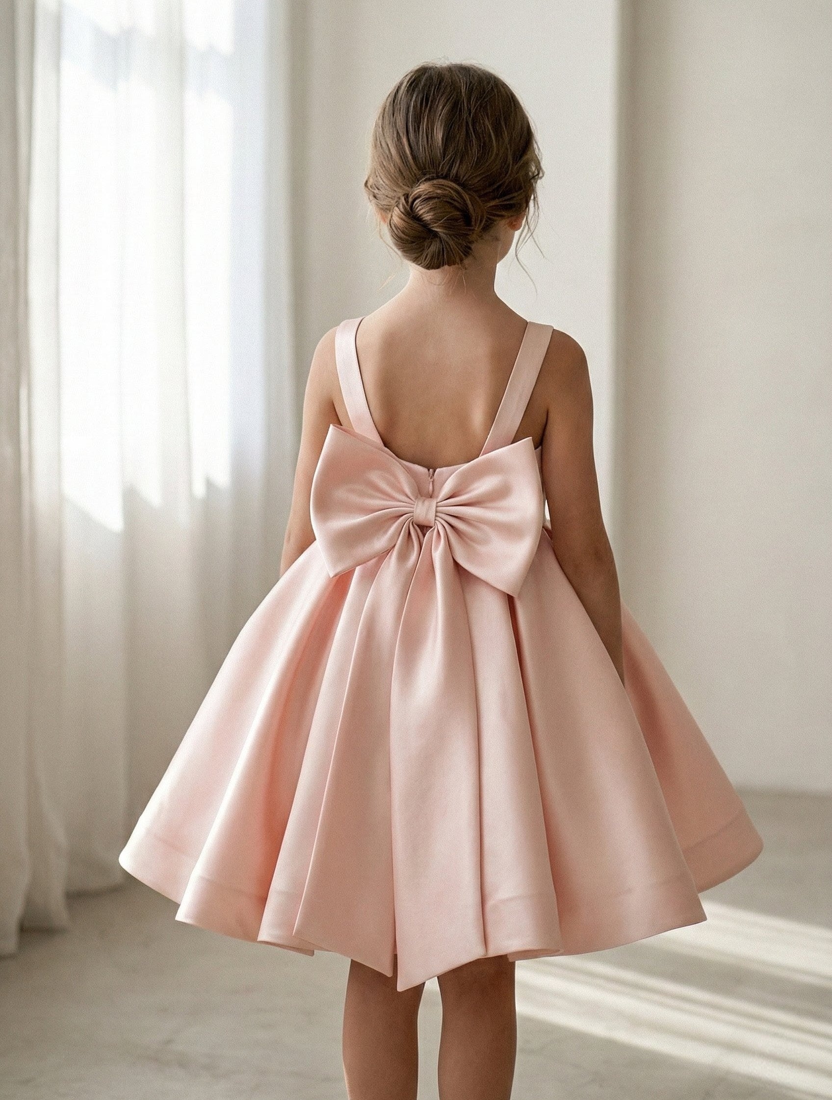 Sophia Mikado Flower Girl Dress - Ankle Length (Made to order) Pink