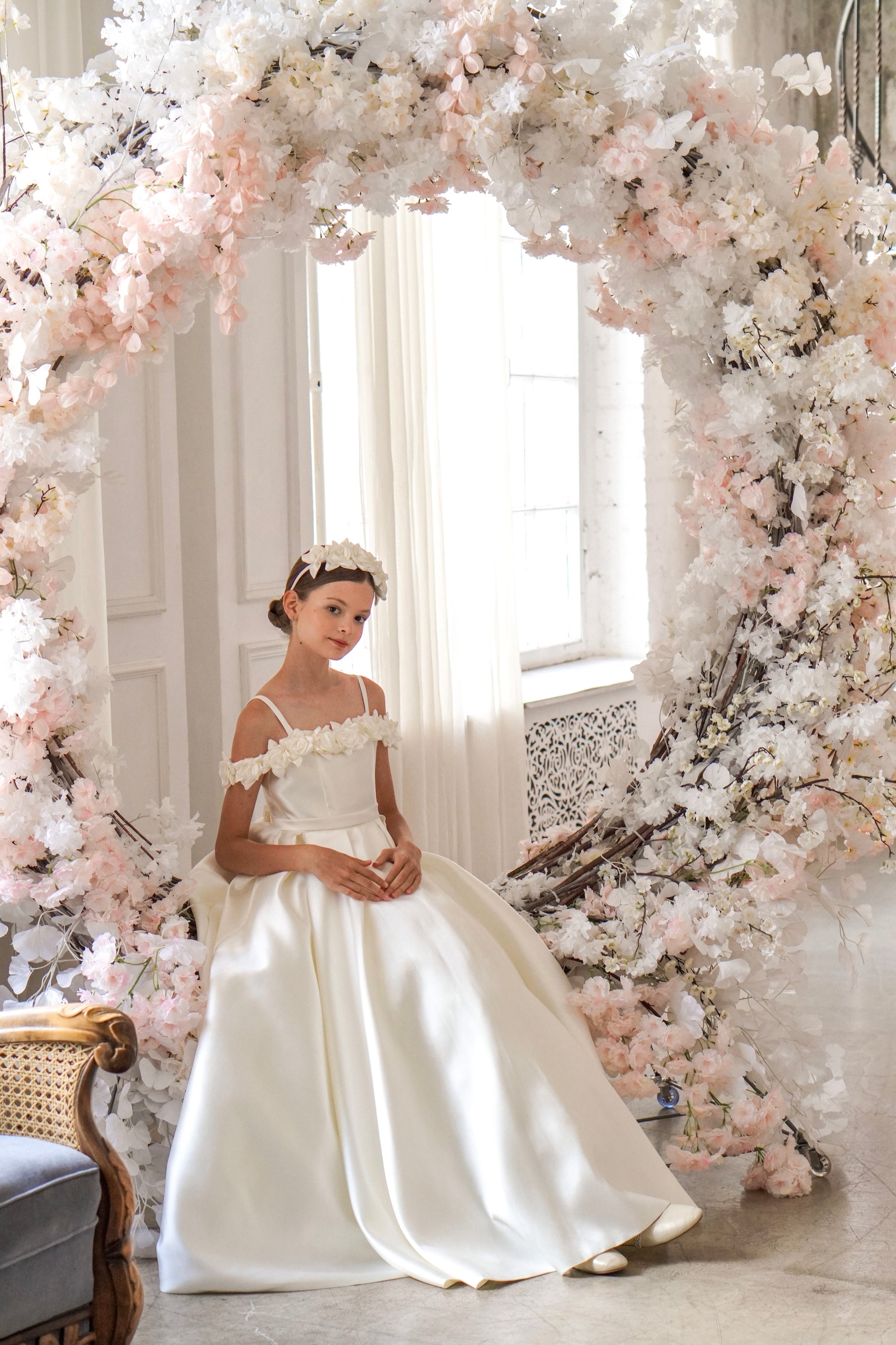 Celeste Rose Satin Dress - Ivory (Made to order)