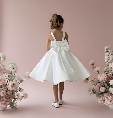 Sophia Mikado Flower Girl Dress - Knee Length (Made to order) Ivory MK007