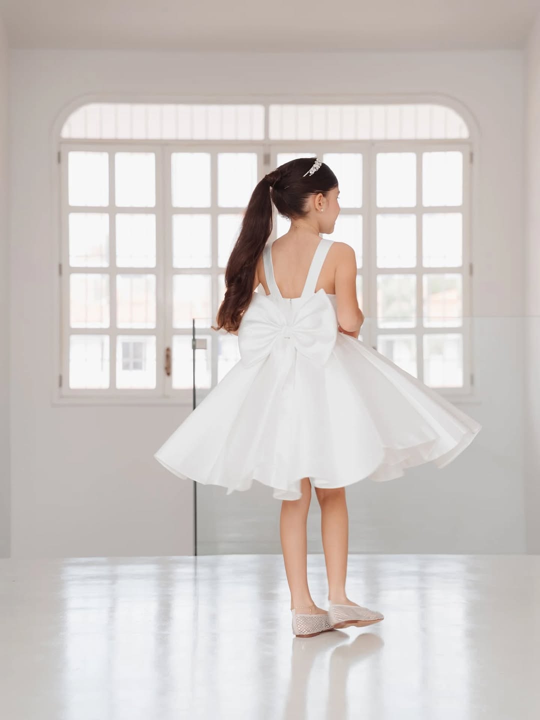 Sophia Mikado Flower Girl Dress - Knee Length (Made to order) Ivory MK007
