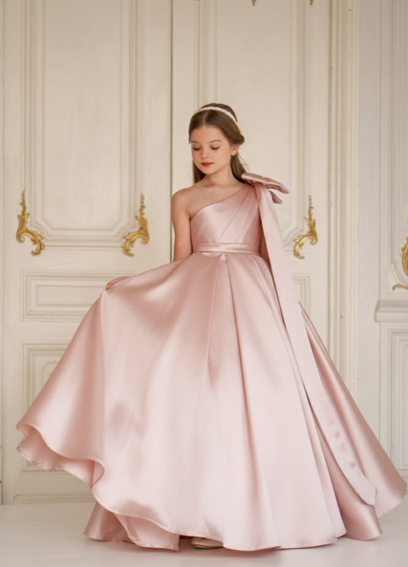 Jasmine Ivory Satin Girls Special Occasion Dress (Made to order) Pink 🩷