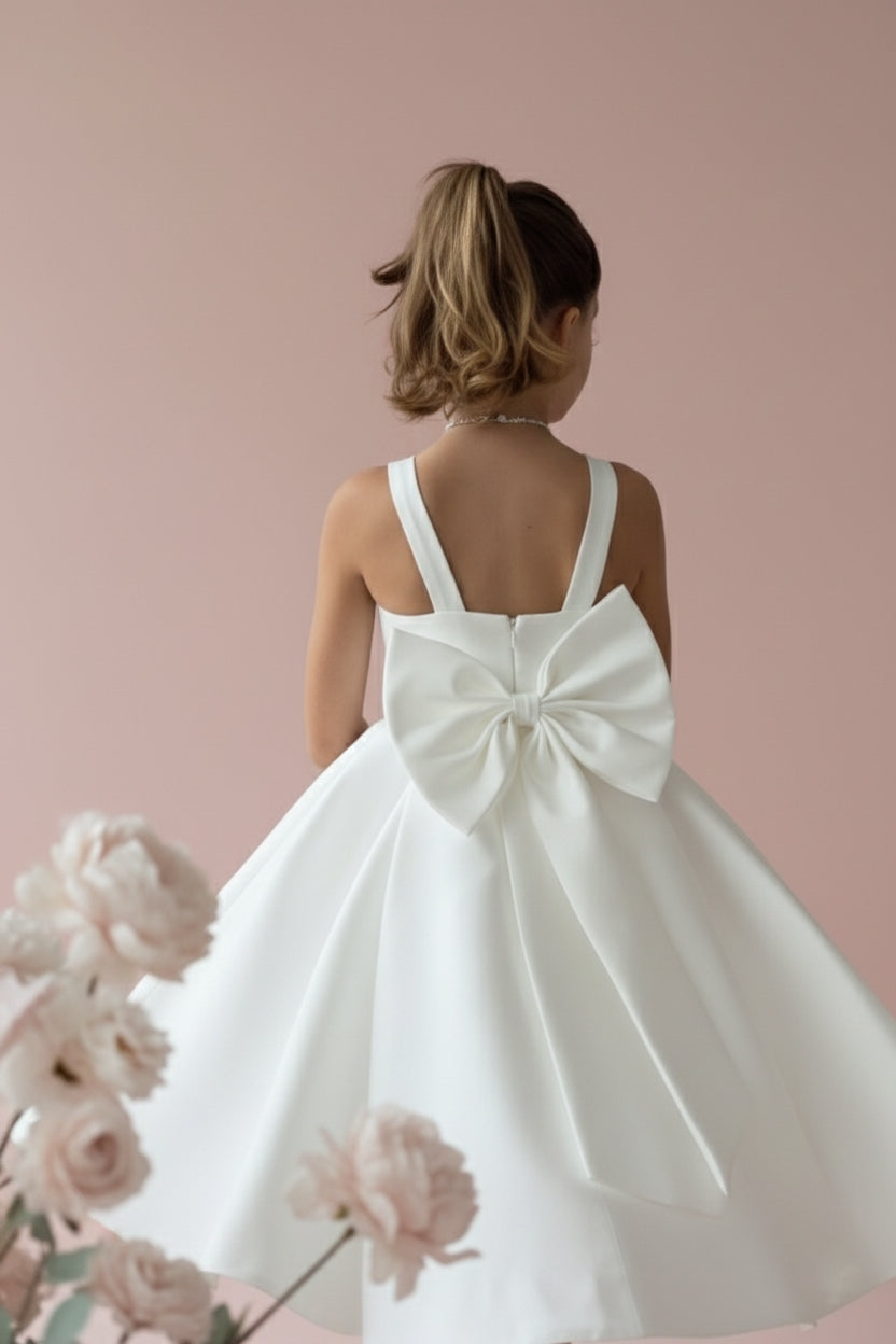 Sophia Mikado Flower Girl Dress - Knee Length (Made to order) Ivory MK007