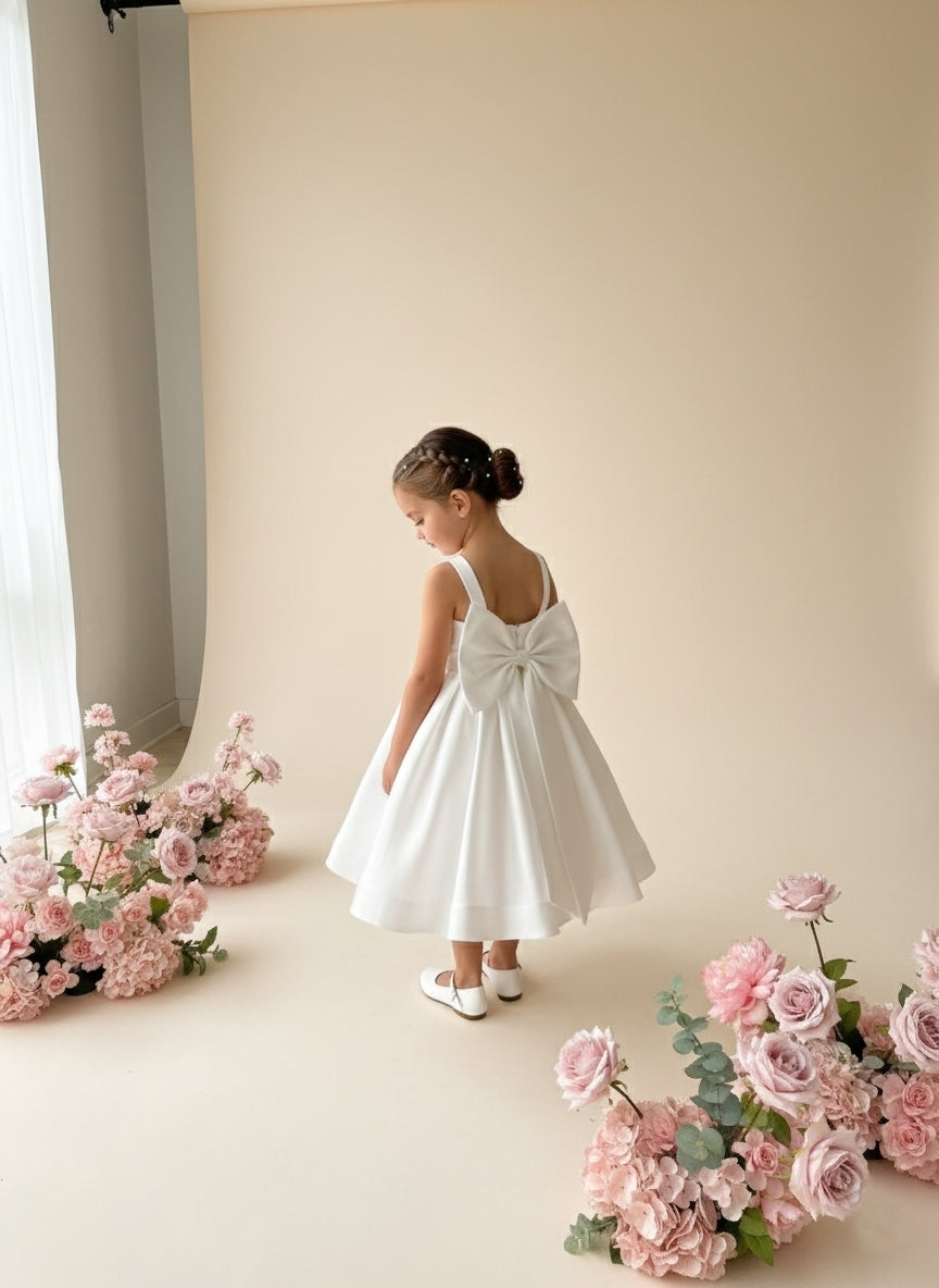 Sophia Mikado Flower Girl Dress - Ankle Length (Made to order) Ivory