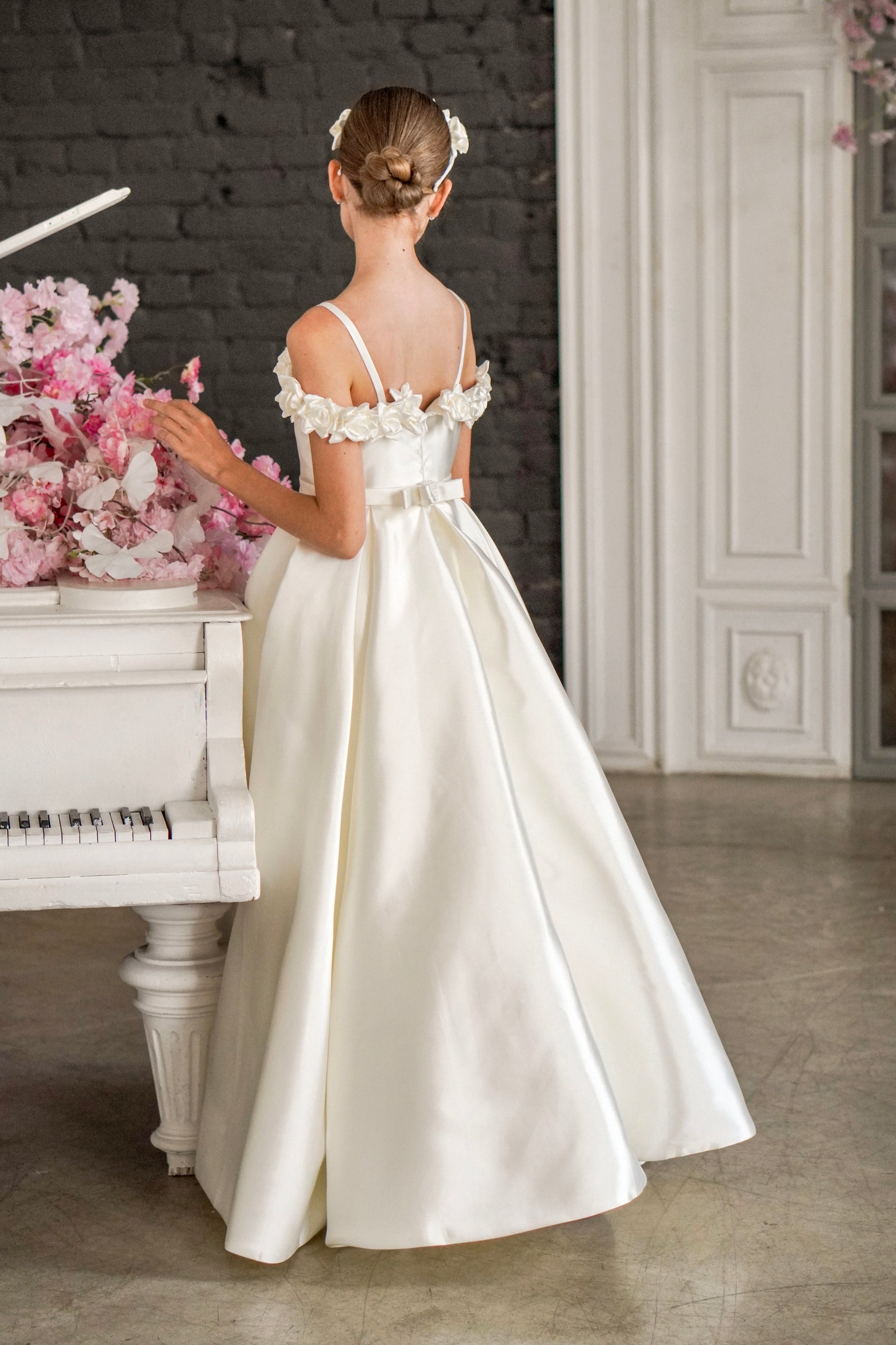 Celeste Rose Satin Dress - Ivory (Made to order)