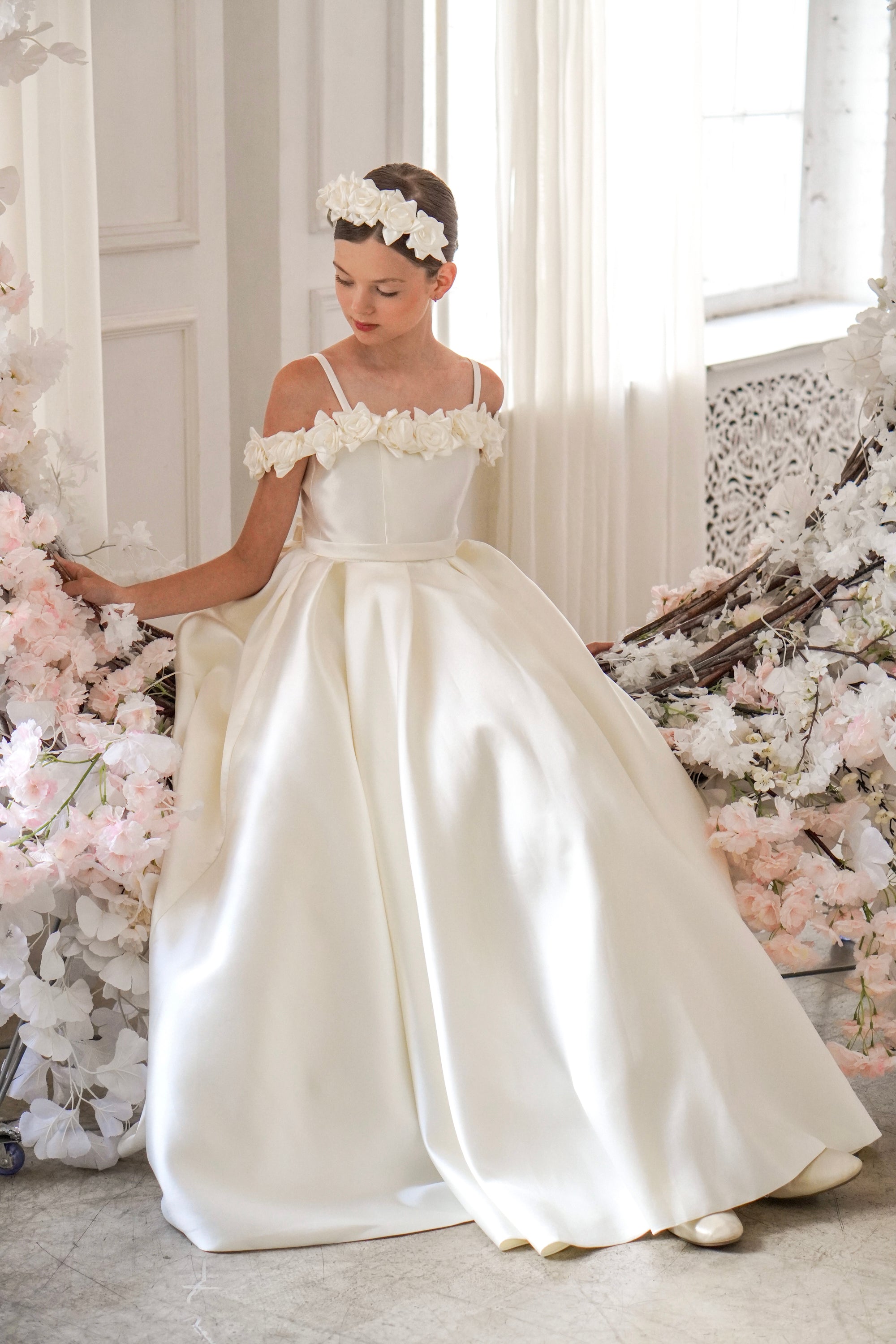 Celeste Rose Satin Dress - Ivory (Made to order)