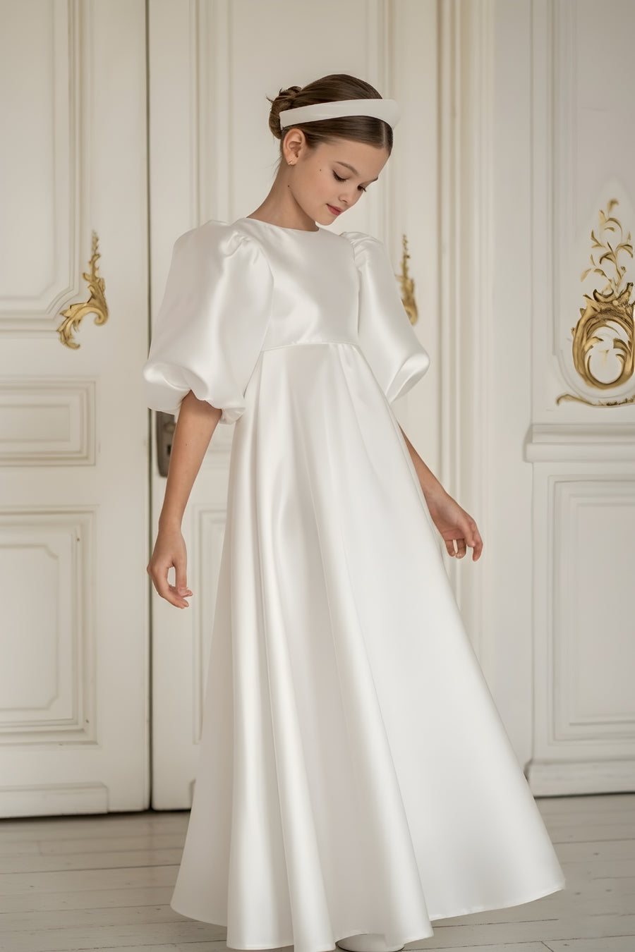 Beatrice Floor Length Special Occasion Satin Girls Dress (Made to order)