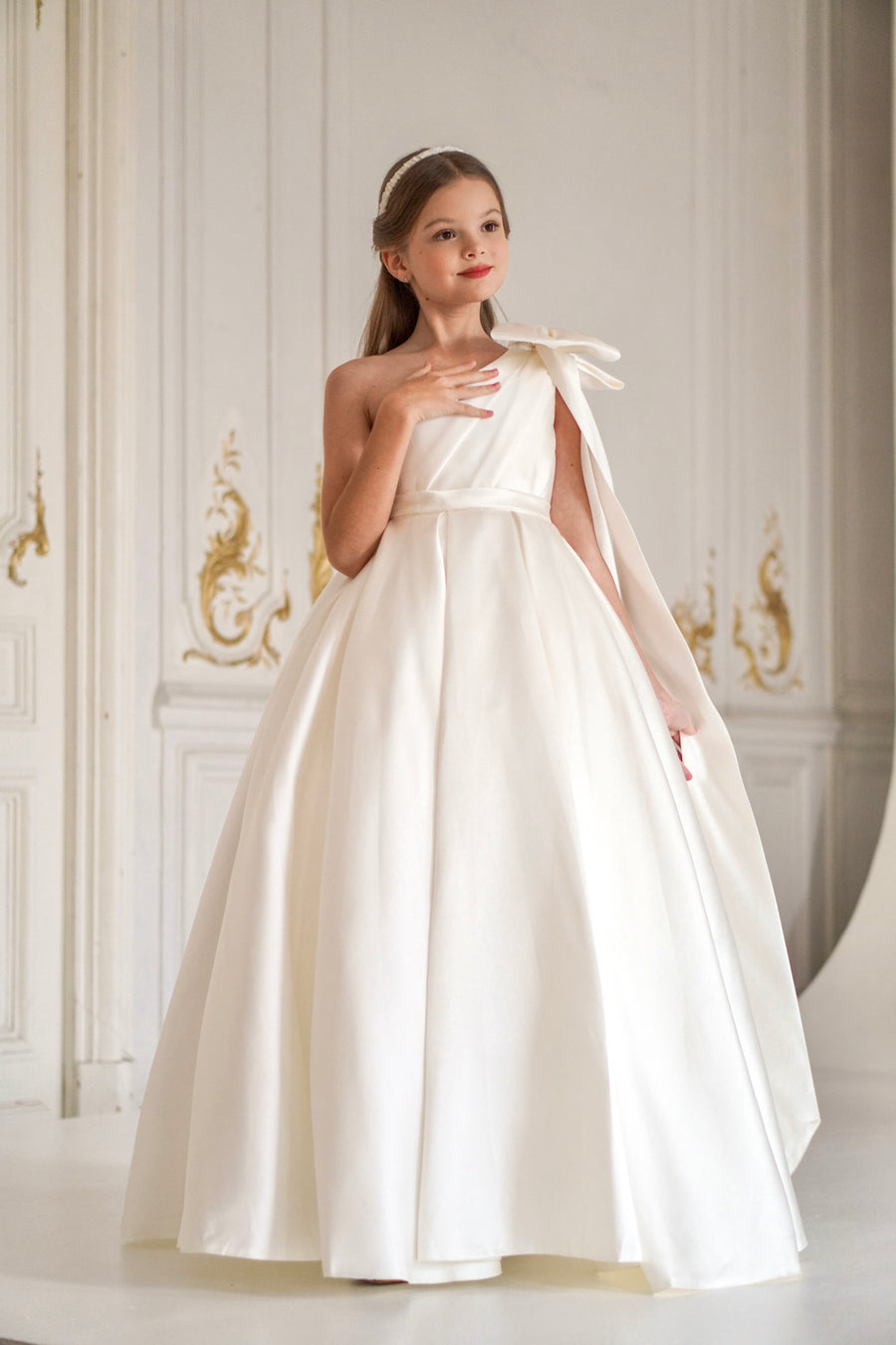 Jasmine Ivory Satin Girls Special Occasion Dress (Made to order)