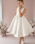 Sophia Mikado Flower Girl Dress - Knee Length (Made to order) Ivory MK007