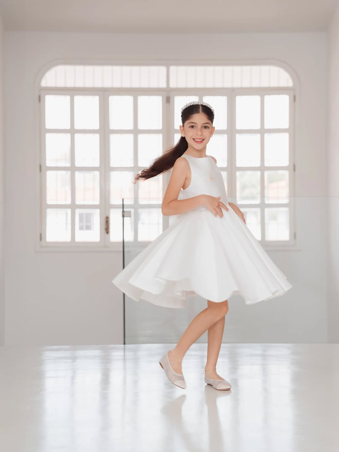 Sophia Mikado Flower Girl Dress - Knee Length (Made to order) Ivory MK007