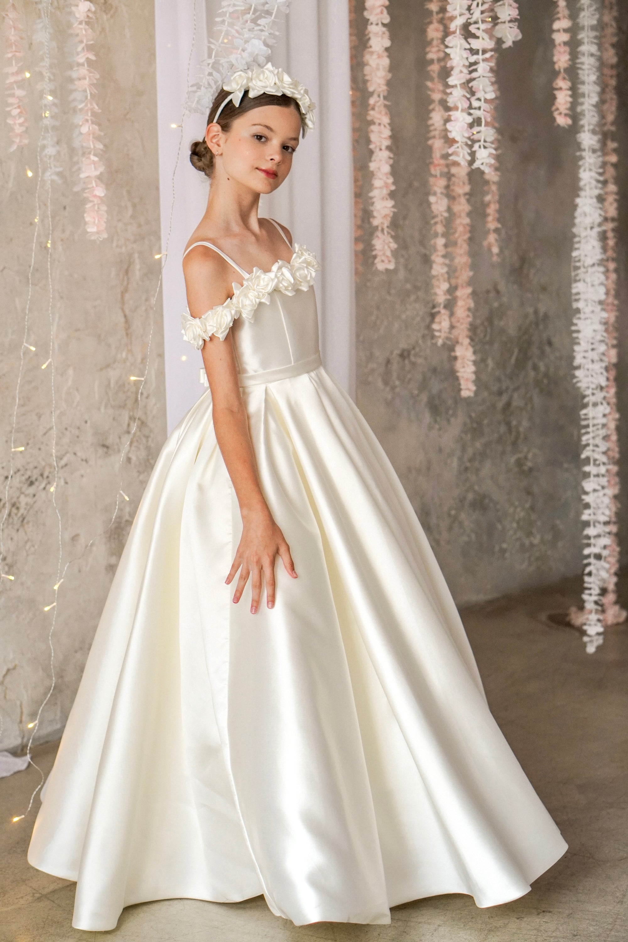 Celeste Rose Satin Dress - Ivory (Made to order)