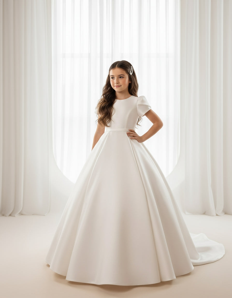 Ivory Mikado Flower Girl Dress MIK & ME Exclusive (Made to order) MK047