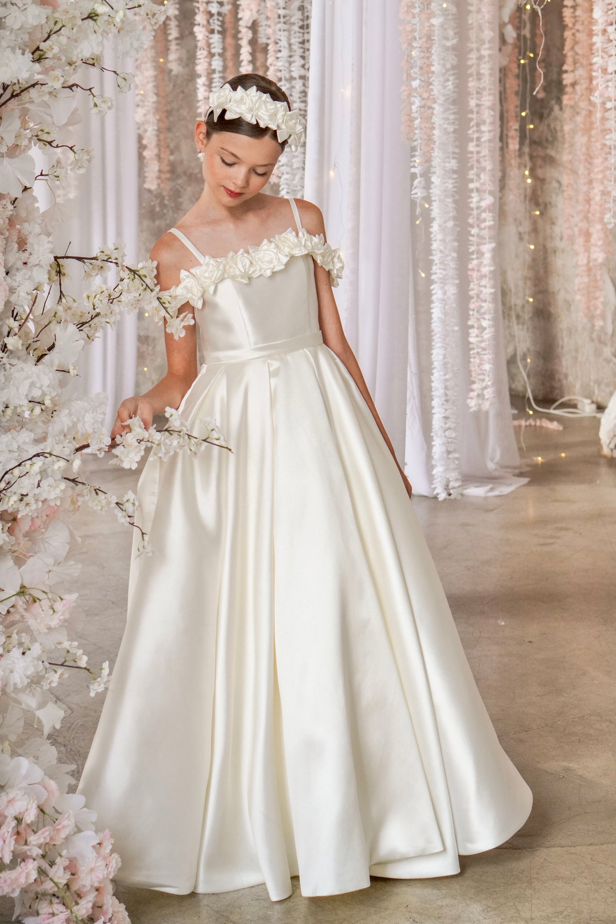 Celeste Rose Satin Dress - Ivory (Made to order)