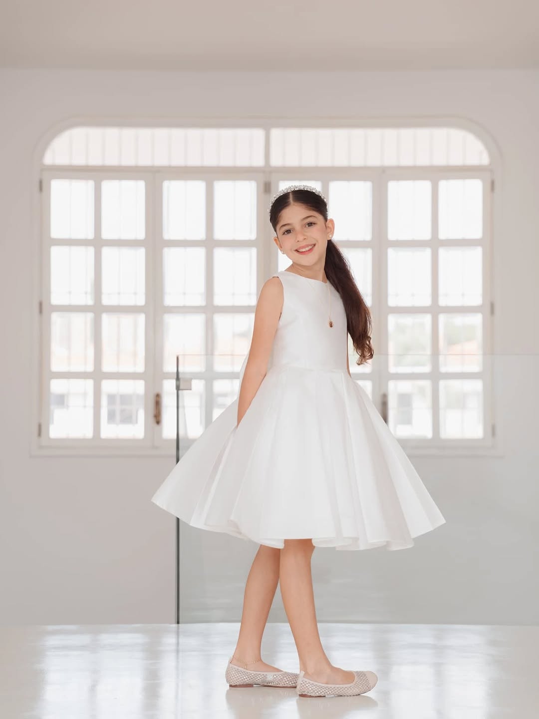 Sophia Mikado Flower Girl Dress - Knee Length (Made to order) Ivory MK007