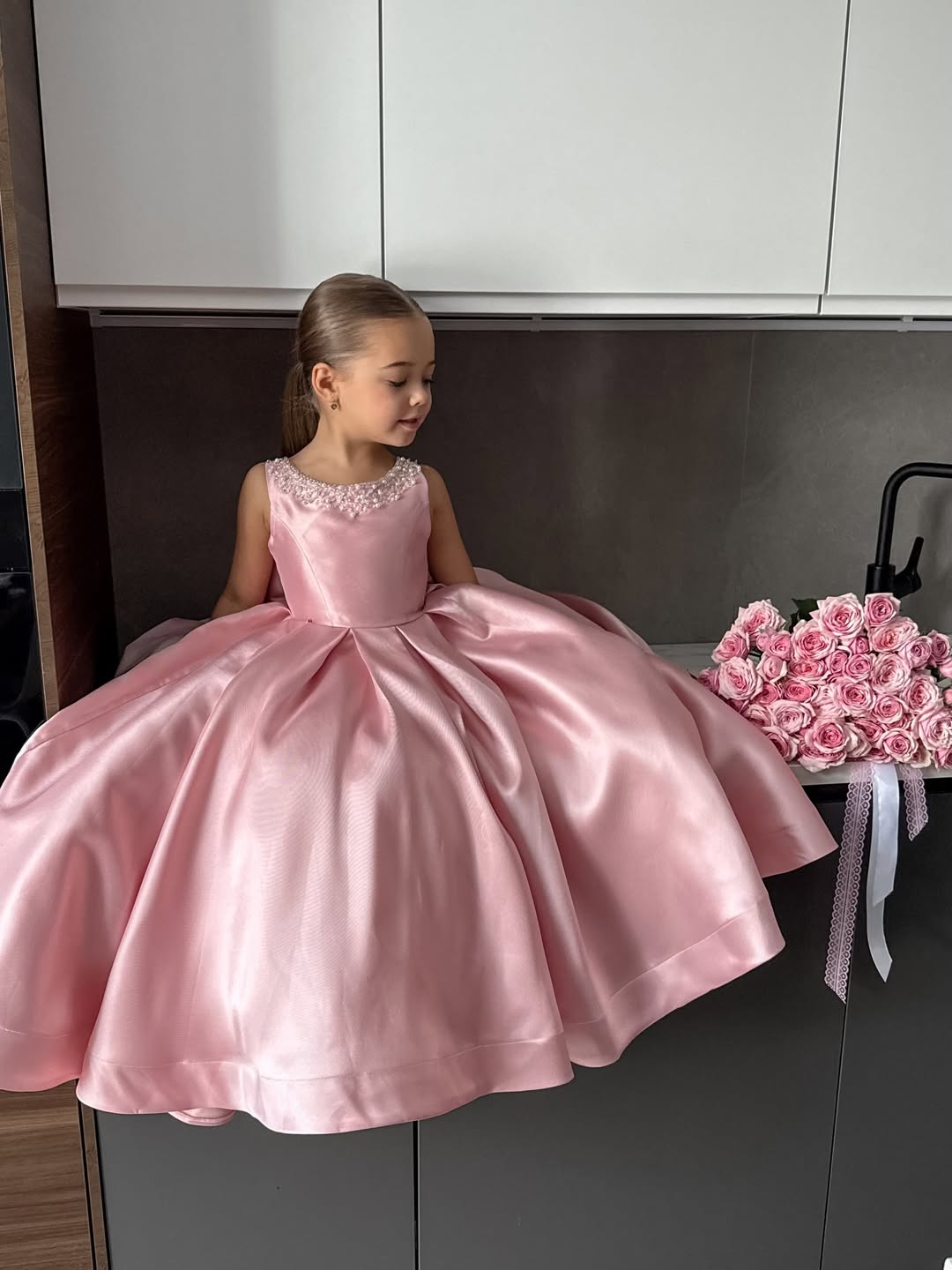 Princess Belle Satin Girls Special Occasion Dress (Made to order) 🩷🪄 MK054