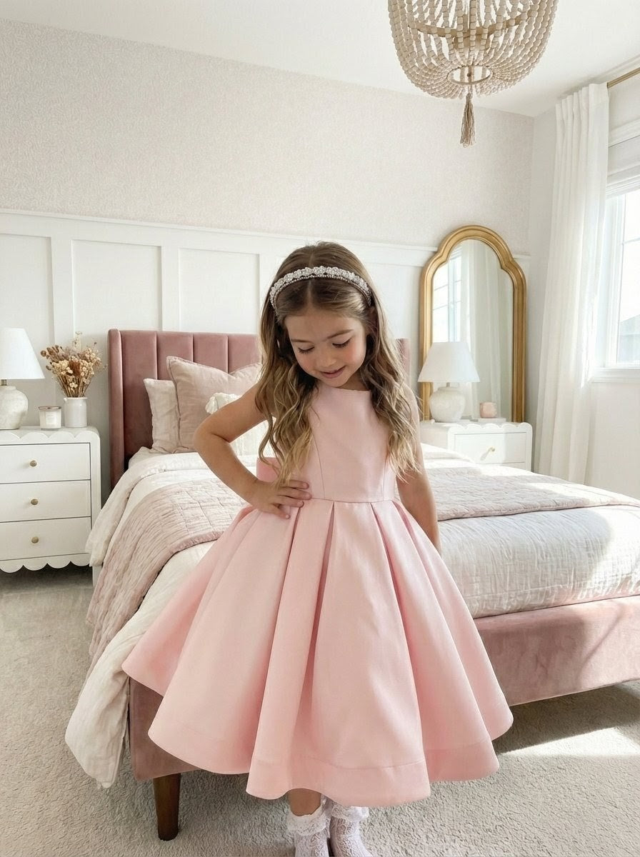 Sophia Mikado Flower Girl Dress - Ankle Length (Made to order) Pink