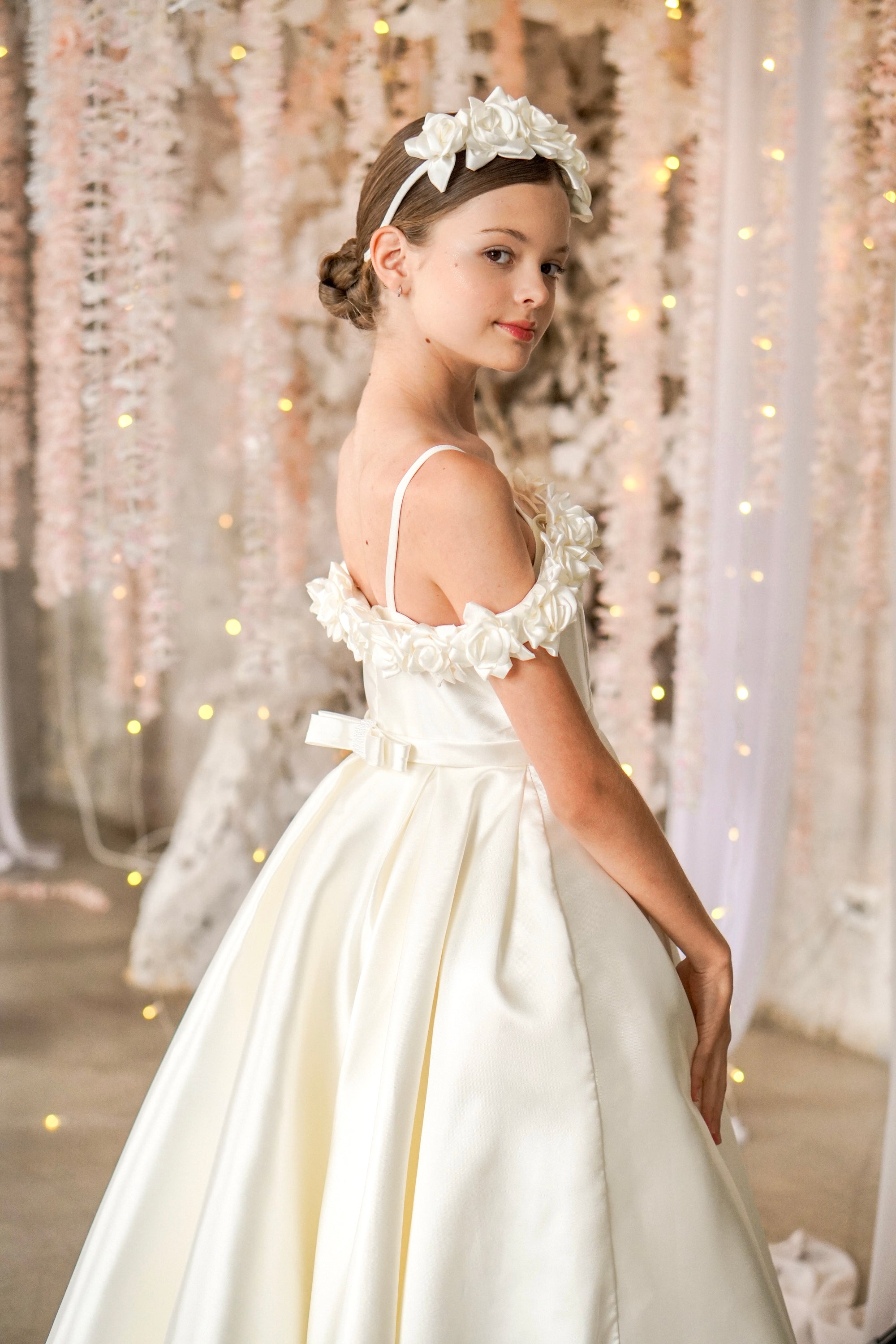 Celeste Rose Satin Dress - Ivory (Made to order)
