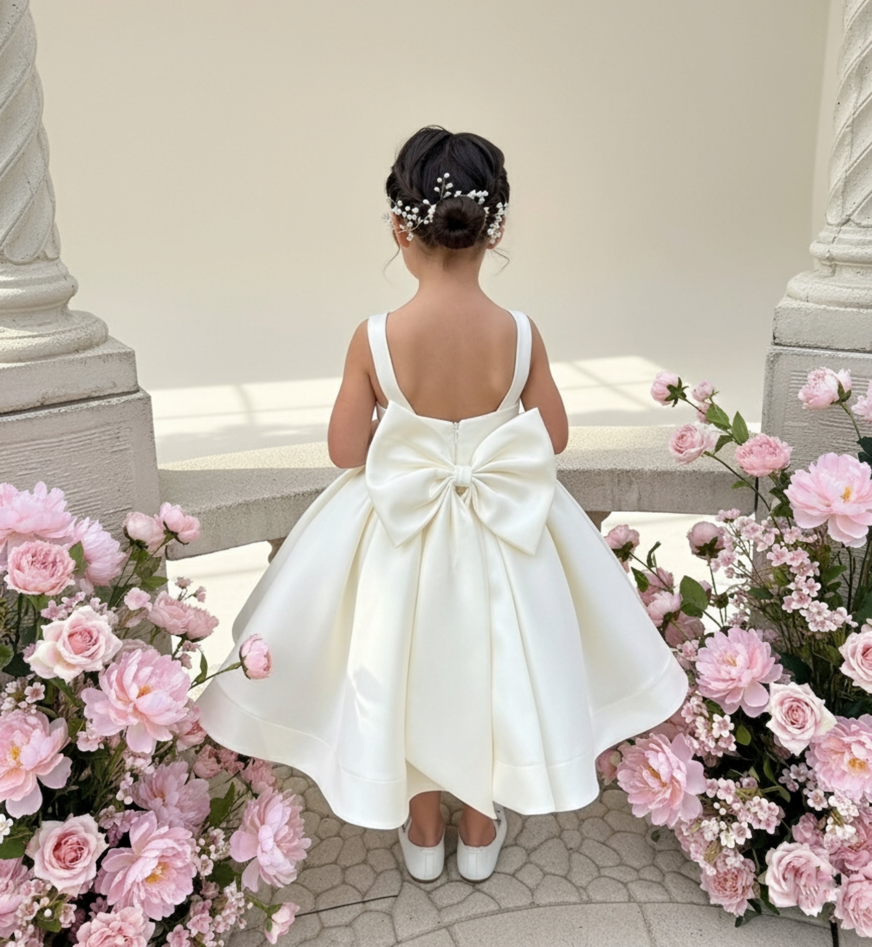 Sophia Mikado Flower Girl Dress - Ankle Length (Made to order) Ivory
