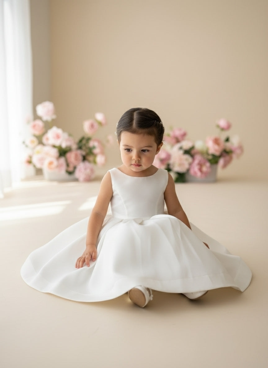 Sophia Mikado Flower Girl Dress - Ankle Length (Made to order) Ivory