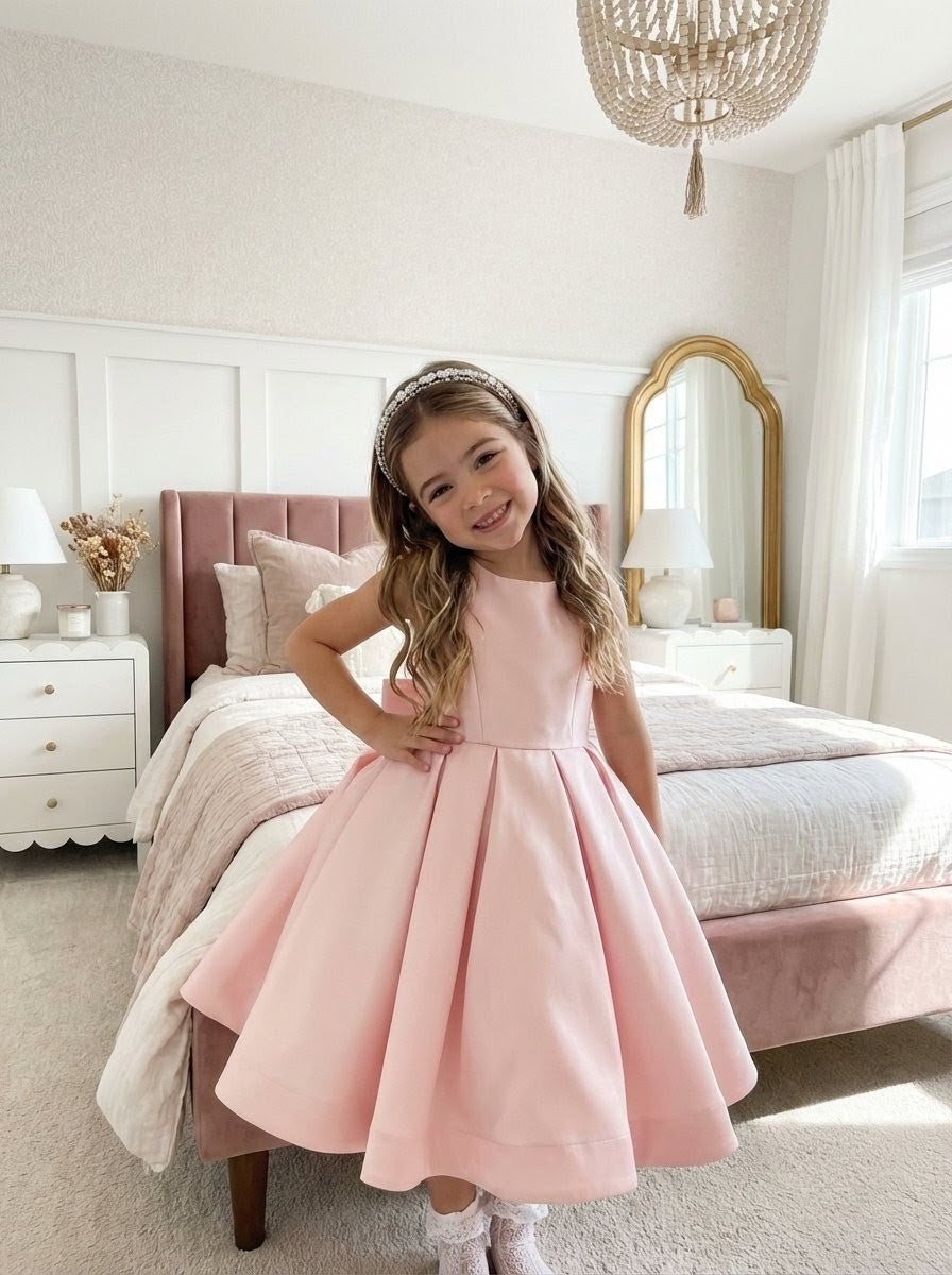 Sophia Mikado Flower Girl Dress - Ankle Length (Made to order) Pink