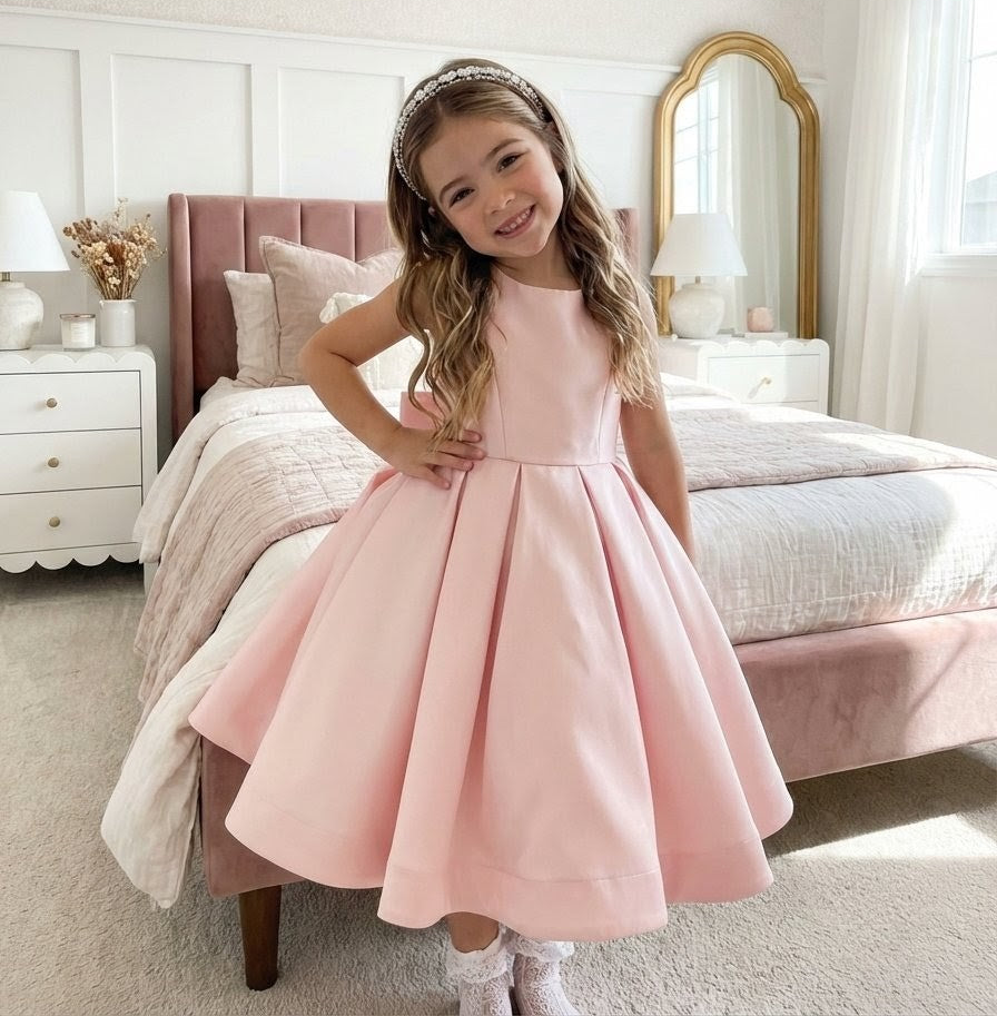 Sophia Mikado Flower Girl Dress - Ankle Length (Made to order) Pink