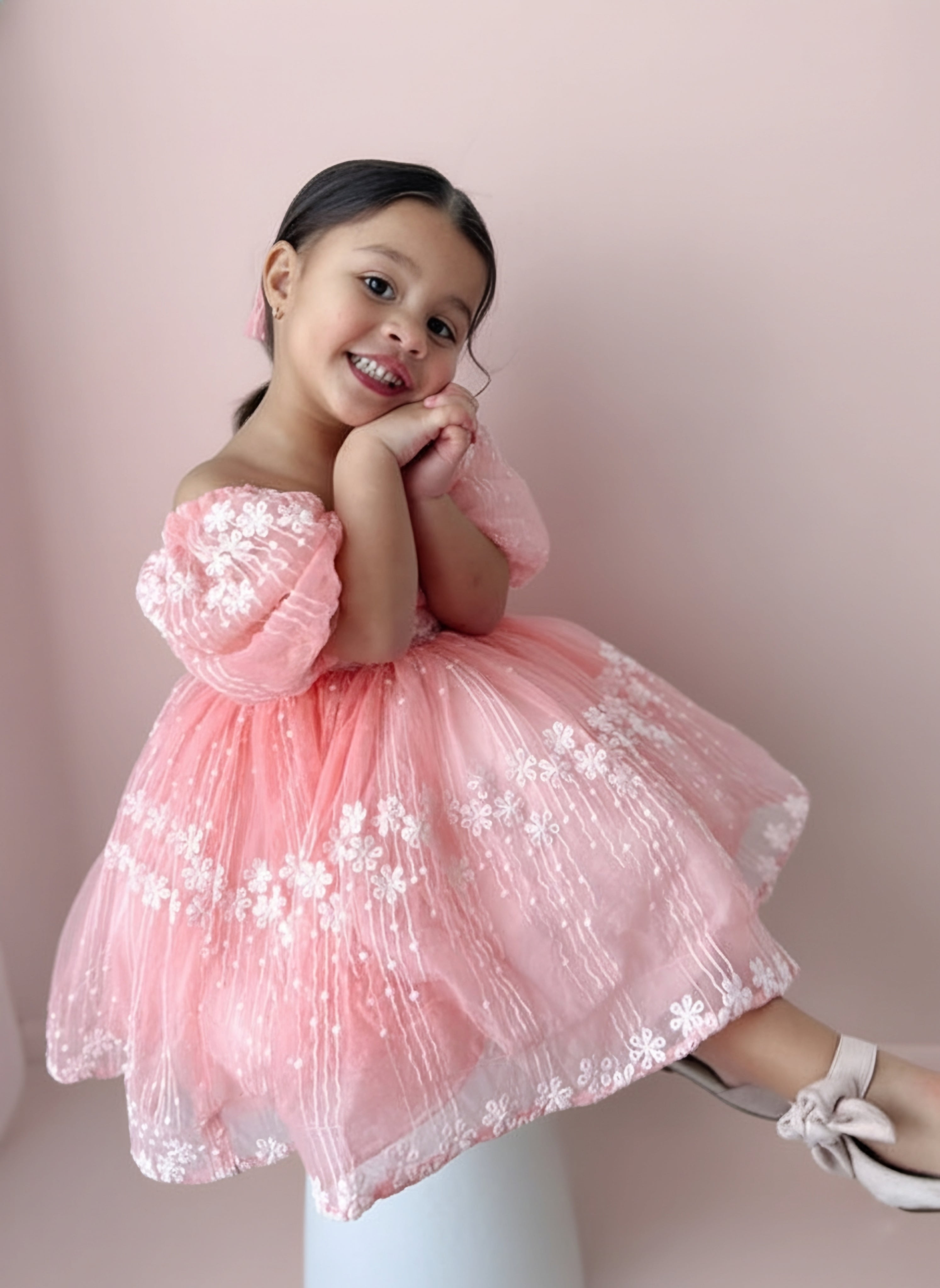 Gartenblumenkleid und Haarschleife – Rosa (Auf Bestellung gefertigt)