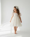 Garden Flower Dress & Hair Bow - White (Made to order) MK014