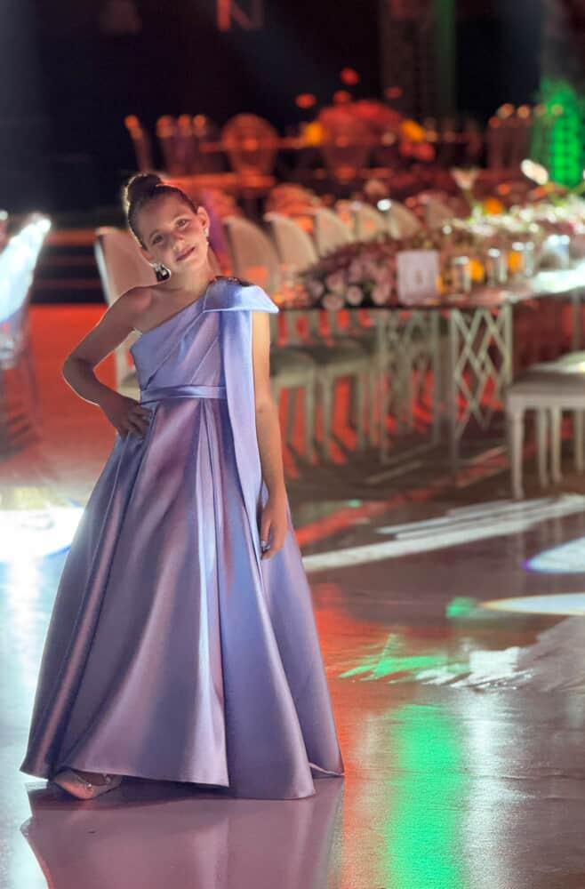 Jasmine Blue Satin Girls Special Occasion Dress (Made to order) MK004