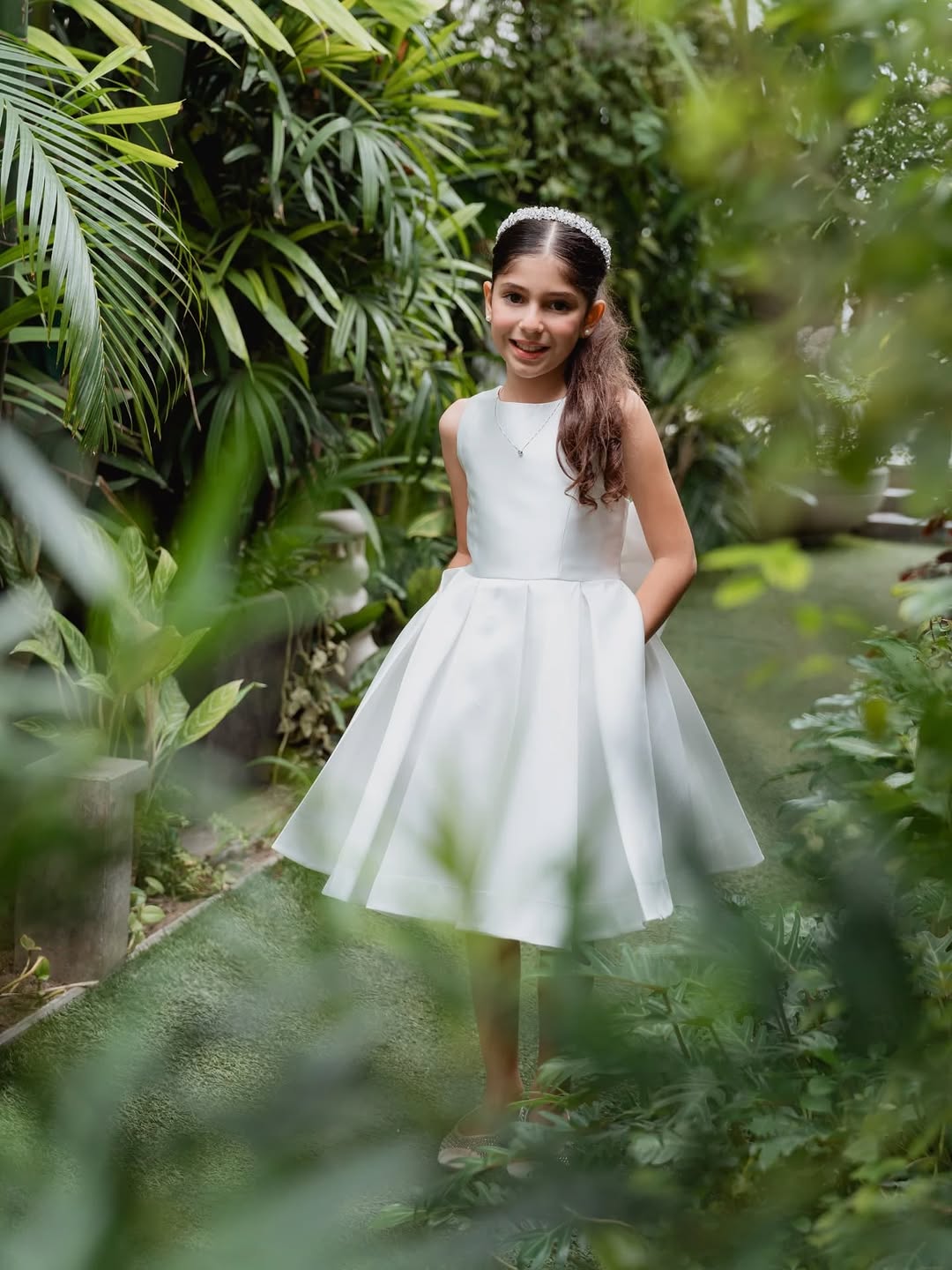 Sophia Mikado Flower Girl Dress - Knee Length (Made to order) Ivory MK007