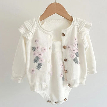 Evelyn Floral Knit Cardigan and Overalls
