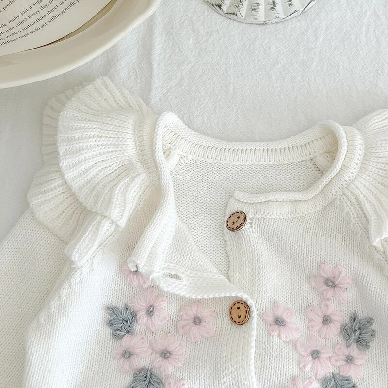 Evelyn Floral Knit Cardigan and Overalls