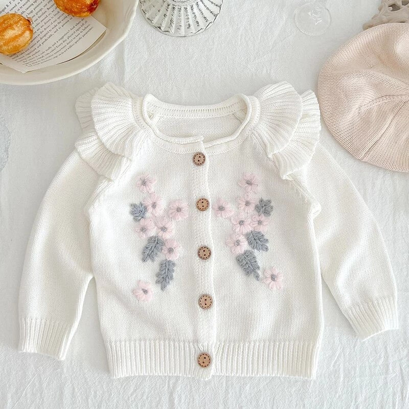 Evelyn Floral Knit Cardigan and Overalls